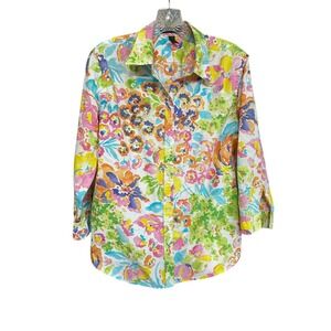 LAUREN RALPH LAUREN Womens XL Floral Print Button Down Shirt Long Sleeve Cotton